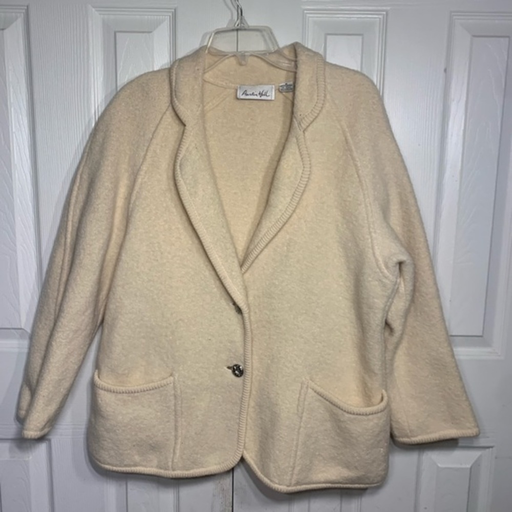 Women's M Vintage Austin Hill‎ Cream Thick VNeck Cardigan Wool Hong Kong 90s